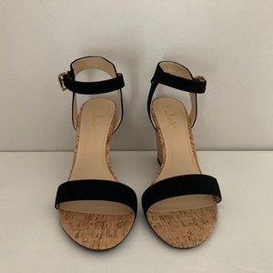 Lulu's Whitney Black Suede Wedge Sandals - Size 9